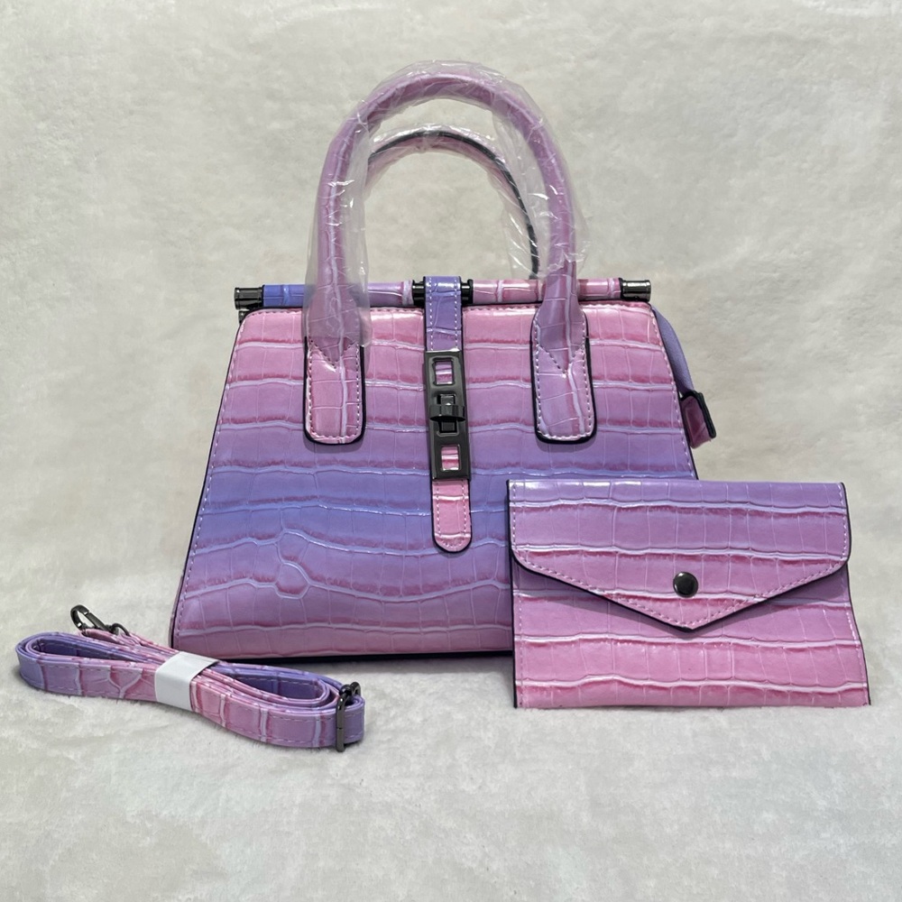 Lavender/Pink Ombré Crocodile Pattern Handbag with matching pouch